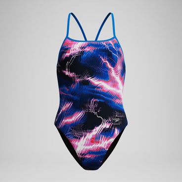 Women's Club Training Printed Turnback Swimsuit Blue/Pink