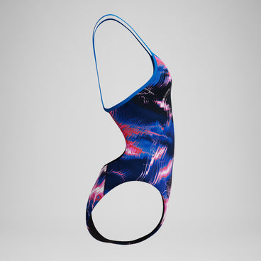 Women's Club Training Printed Turnback Swimsuit Blue/Pink