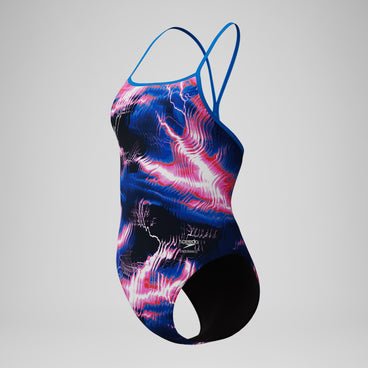 Women's Club Training Printed Turnback Swimsuit Blue/Pink