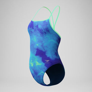 Women's Club Training Printed Turnback Swimsuit Blue