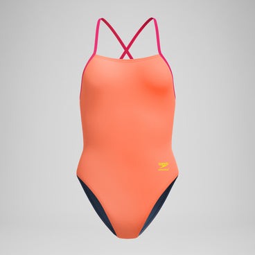 Women's Club Training Solid Tie Back Swimsuit Orange