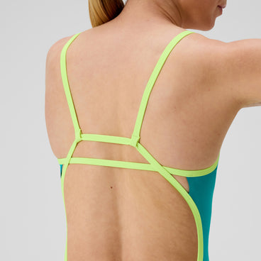 Women's Club Training Solid Tri Back Swimsuit Green/Yellow