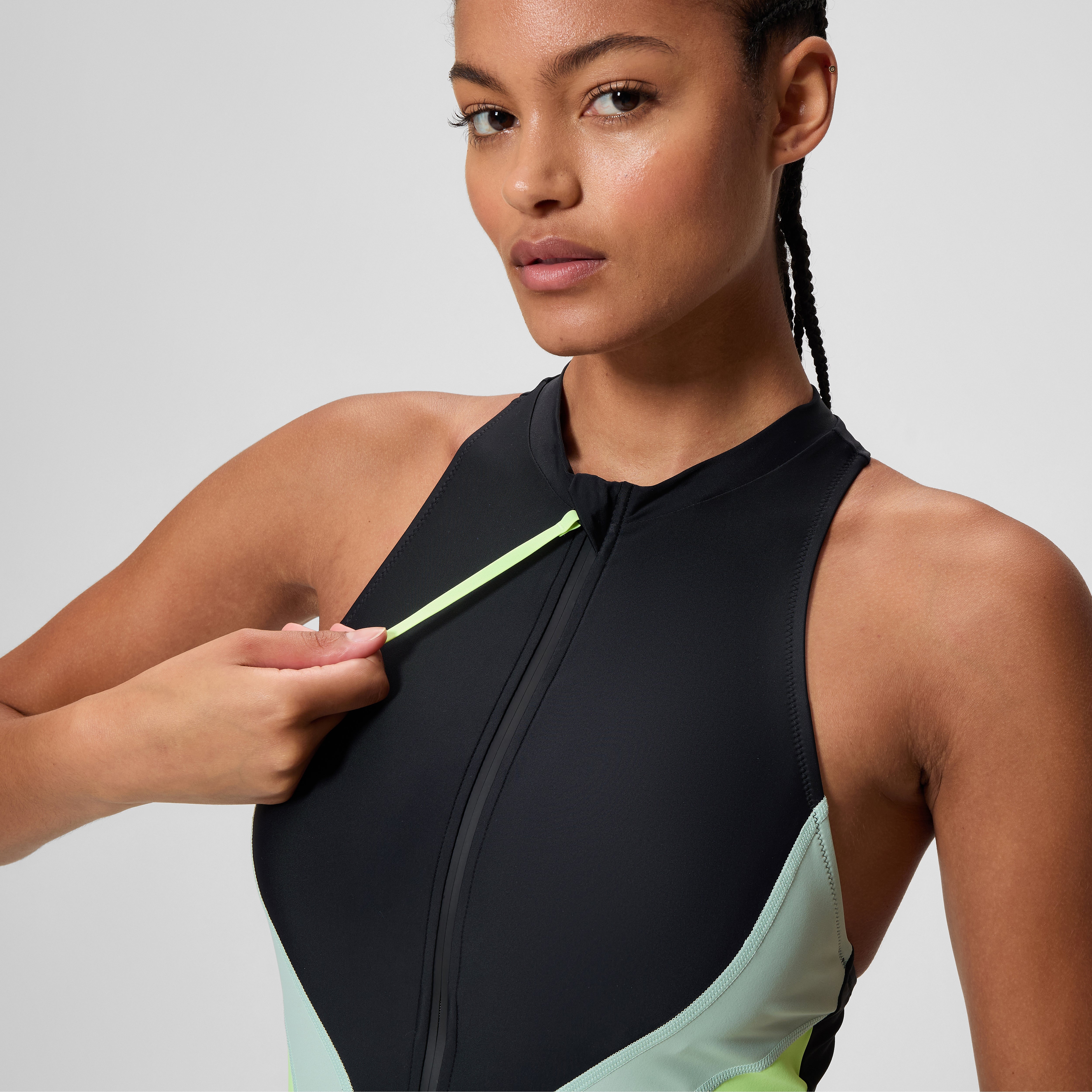Women's Ocean Flex Zip One Piece Black/Green | Speedo
