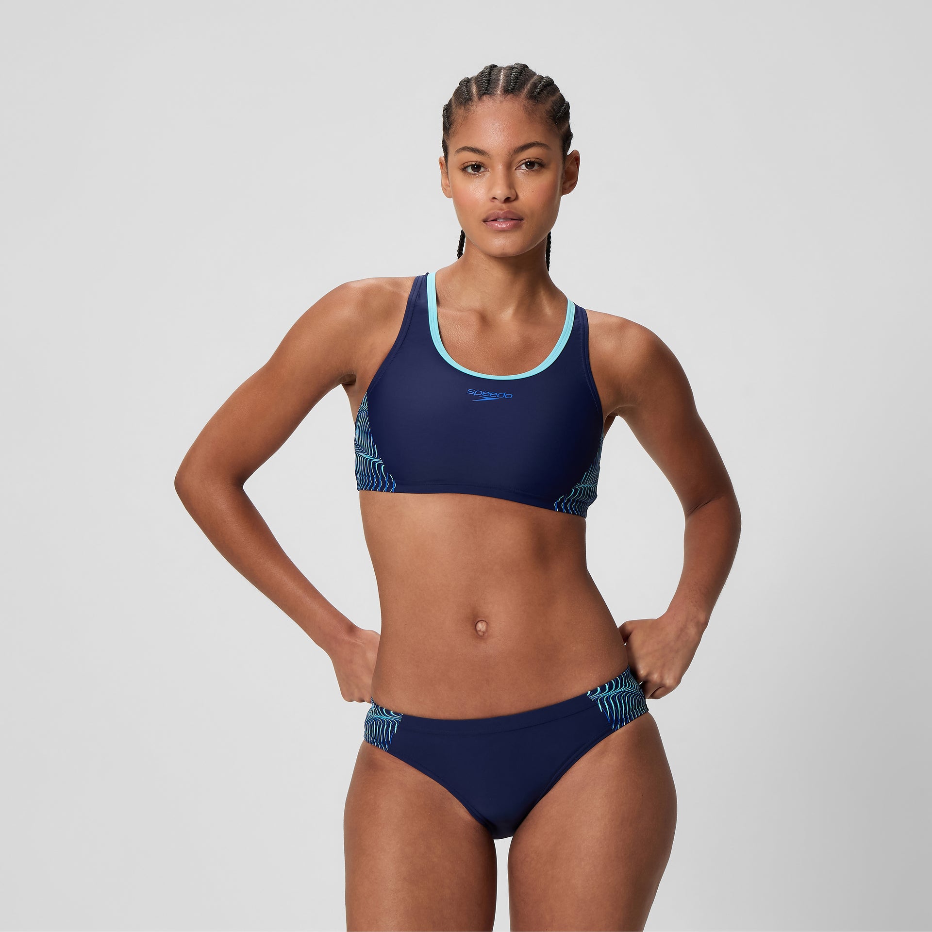 Placement Racerback Bikini Set Navy Blue
