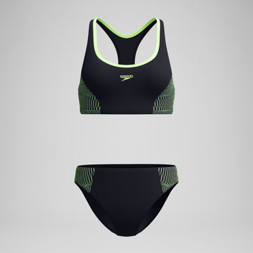 Women's Placement Racerback Bikini Set Black/Green
