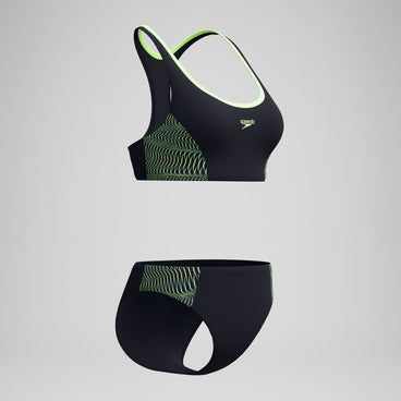 Women's Placement Racerback Bikini Set Black/Green