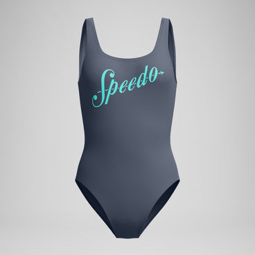 Women's Logo Square Back Swimsuit Grey/Turquoise