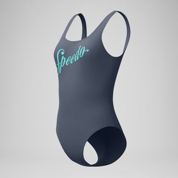 Women's Logo Square Back Swimsuit Grey/Turquoise