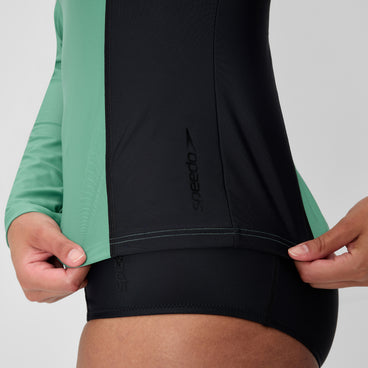 Women's Ocean Flex Long Sleeve Zip Rashguard Green
