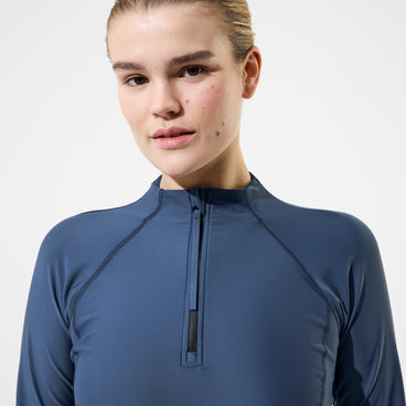 Women's Ocean Flex Long Sleeve Zip Rashguard Gray/Blue