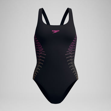 Women's Placement Muscleback Swimsuit Black/Orange