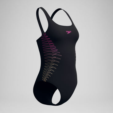 Women's Placement Muscleback Swimsuit Black/Orange