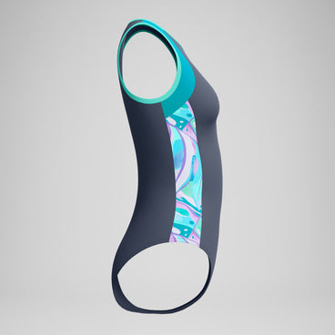 Women's Printed Panel Hydrasuit Grey/Turquoise