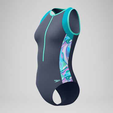 Women's Printed Panel Hydrasuit Grey/Turquoise
