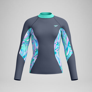Women's Long Sleeve Rashguard Grey/Turquoise