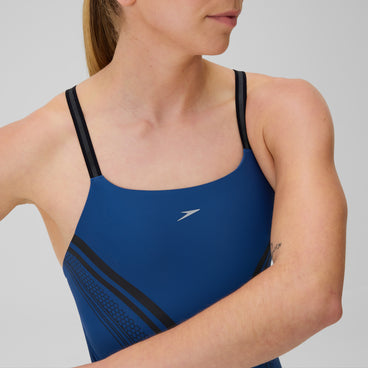 Women's V Class Printed Active Back Swimsuit Blue