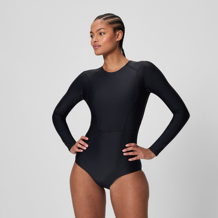 Women's Ocean Flex Long Sleeve Zip Swimsuit Black