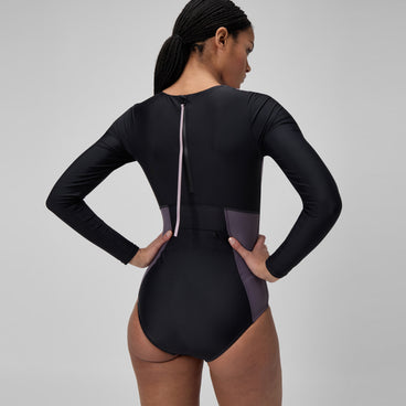 Women's Long Sleeve Zip Back Swimsuit Black/Dark Grey