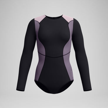 Women's Long Sleeve Zip Back Swimsuit Black/Dark Grey