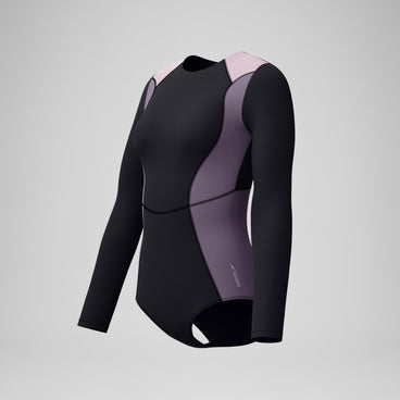Women's Long Sleeve Zip Back Swimsuit Black/Dark Grey