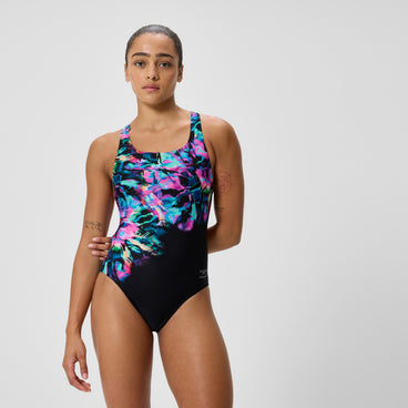 Women's Club Training Printed Powerback Swimsuit Black/Green