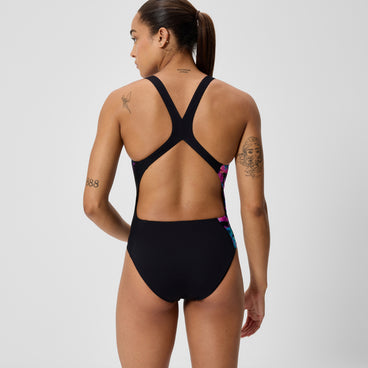Women's Club Training Printed Powerback Swimsuit Black/Green