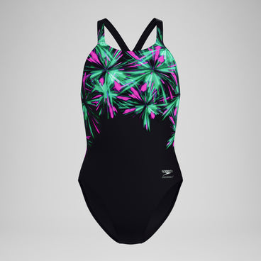 Women's Club Training Printed Powerback Swimsuit Black/Green