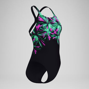 Women's Club Training Printed Powerback Swimsuit Black/Green