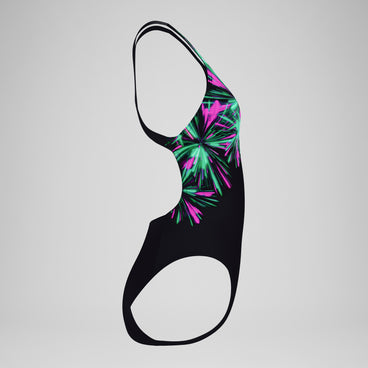 Women's Club Training Printed Powerback Swimsuit Black/Green