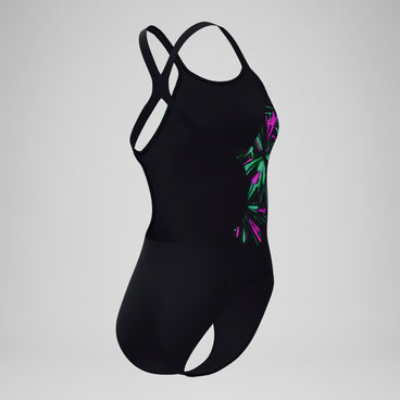 Women's Club Training Printed Powerback Swimsuit Black/Green