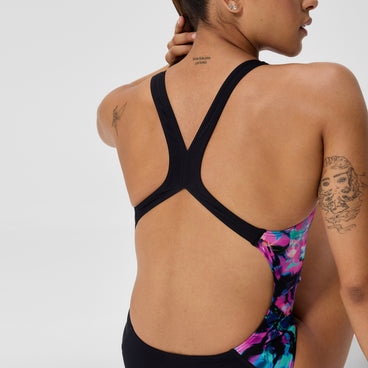 Women's Club Training Printed Powerback Swimsuit Black/Green