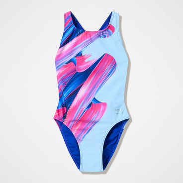 Women's Club Training Printed Powerback Swimsuit Blue/Pink