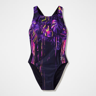 Women's Club Training Printed Powerback Swimsuit Purple/Black