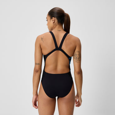 Women's Club Training Printed Leaderback Swimsuit Black/Blue