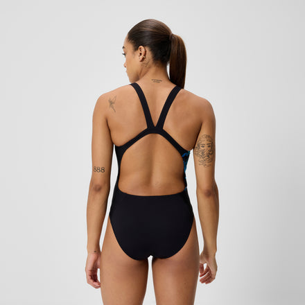 Women's Club Training Printed Leaderback Swimsuit Black/Blue