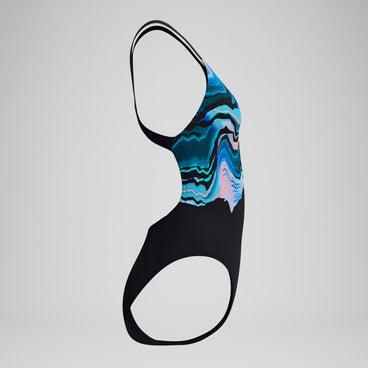 Women's Club Training Printed Leaderback Swimsuit Black/Blue