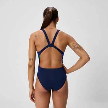 Women's Club Training Printed Leaderback Swimsuit Navy