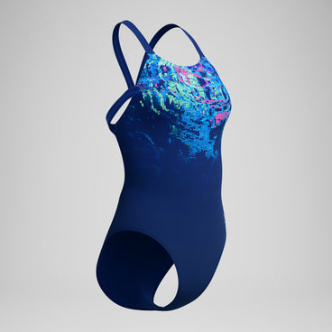 Women's Club Training Printed Leaderback Swimsuit Navy
