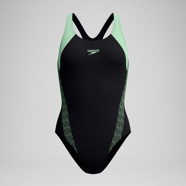 Women's Placement Laneback Swimsuit Black/Green
