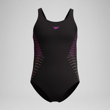 Girls Placement Muscleback Swimsuit Black/Peach