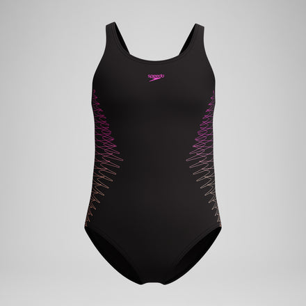 Girls Placement Muscleback Swimsuit Black/Peach