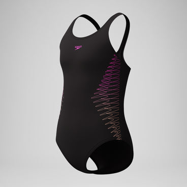 Girls Placement Muscleback Swimsuit Black/Peach