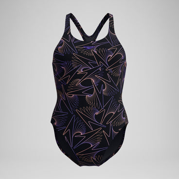 Women's Hyperboom Medalist Allover Print Swimsuit Black/Peach