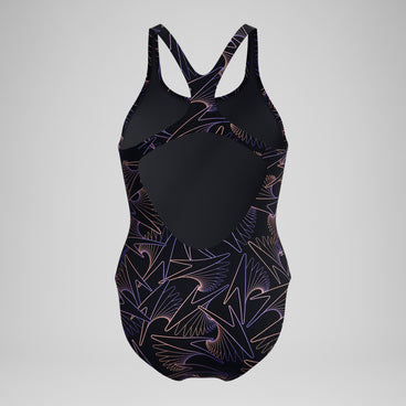 Women's Hyperboom Medalist Allover Print Swimsuit Black/Peach