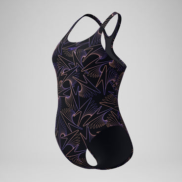 Women's Hyperboom Medalist Allover Print Swimsuit Black/Peach