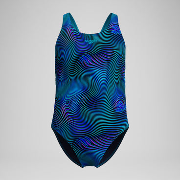 Girls Printed Leaderback Swimsuit Blue/Turquoise