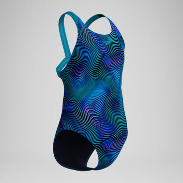 Girls Printed Leaderback Swimsuit Blue/Turquoise