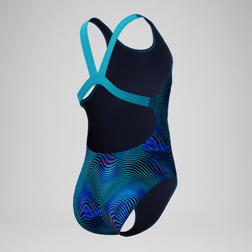 Girls Printed Leaderback Swimsuit Blue/Turquoise