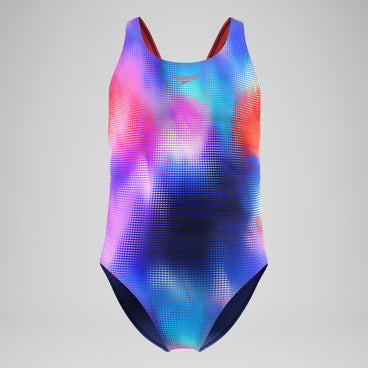 Girls Printed Leaderback Swimsuit Navy/Pink