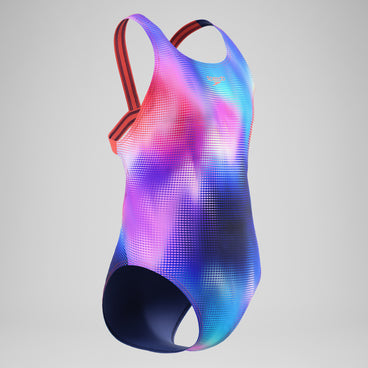 Girls Printed Leaderback Swimsuit Navy/Pink